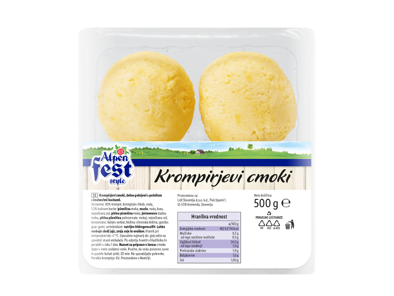 Paket krompirjevih cmokov s kruhovim nadevom, 500 g.