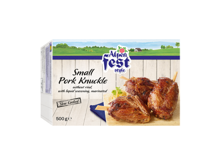 Alpenfeststyle Mini Haxen, počasi kuhana svinjska krača brez kože, marinirana, 500 g.