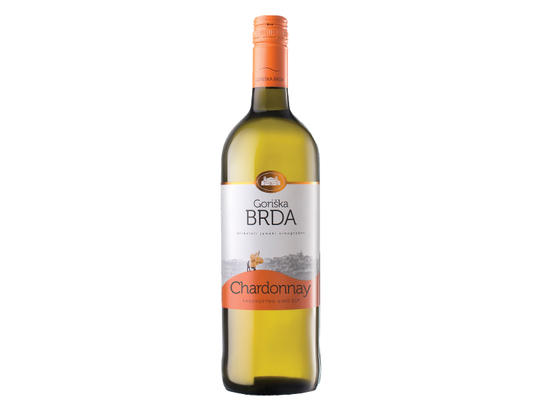 Steklenica belega vina Chardonnay iz Goriških Brd.