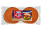 Pakirane brioš žemljice z etiketo, ki prikazuje burger s slanino.