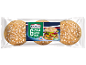 Paket 6 polnozrnatih žemljic z ovsom, ena prerezana za burger.