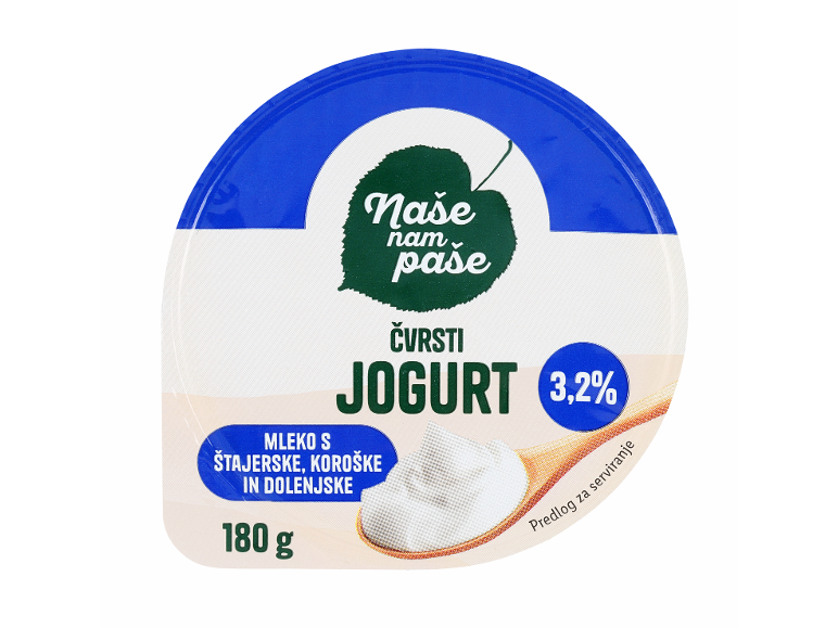 Čvrsti jogurt 3,2% maščobe, 180g, z mlekom iz slovenskih regij.