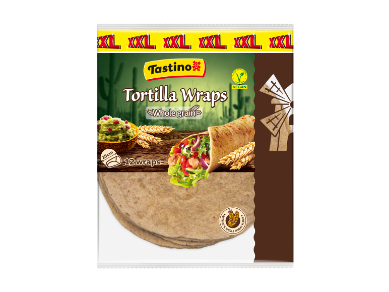 XXL polnozrnate tortilje, 12 kosov po 25 cm, veganske.