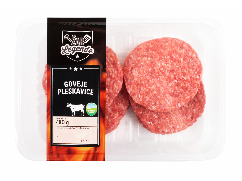 Pakirane goveje pleskavice s črno etiketo, 480 g.