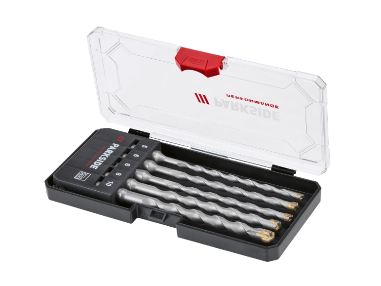 Set svedrov za beton v škatli, z velikostmi 5, 6, 8 in 10 mm.