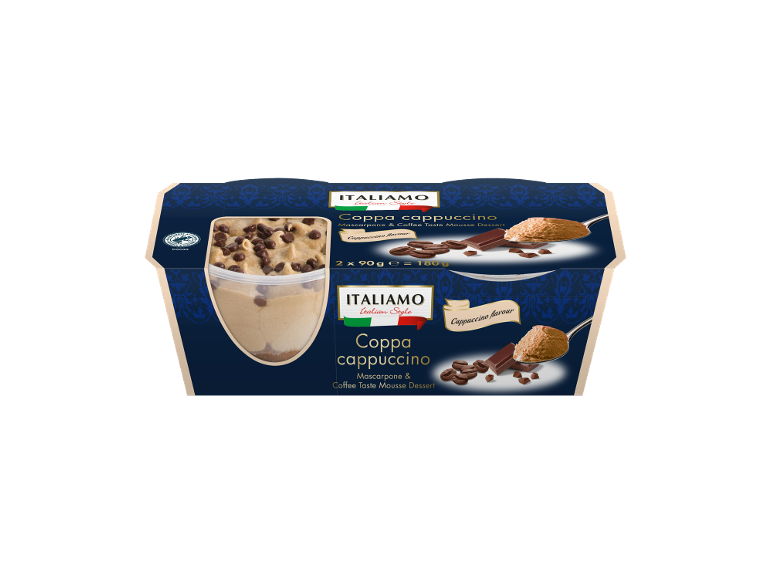Mascarpone in kavni mousse desert s čokoladnimi koščki, italijanski stil.