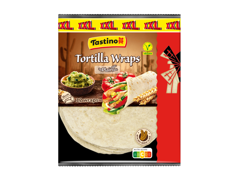 XXL pakiranje 12 pšeničnih tortilj, 25 cm, z gvakamolejem in nadevom.