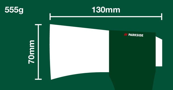 555g, 70mm visoko, 130mm široko
