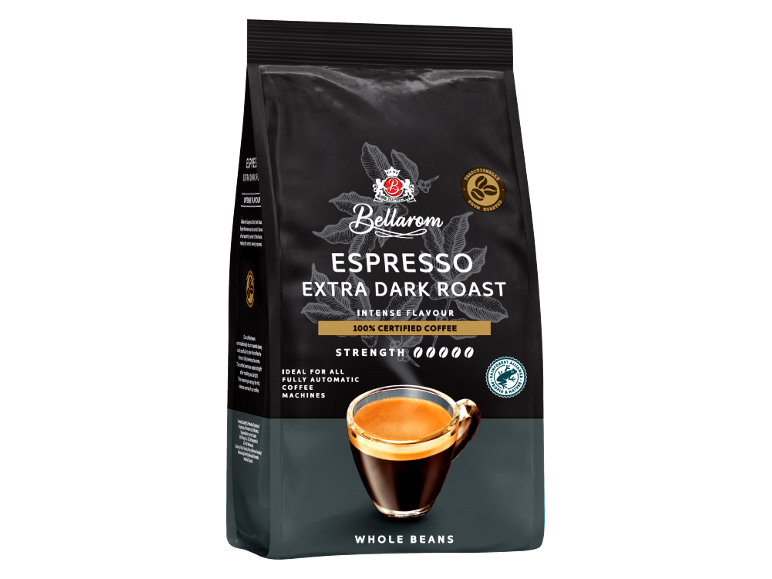 Espresso ekstra temno pražena, 100% certificirana kavna zrna.
