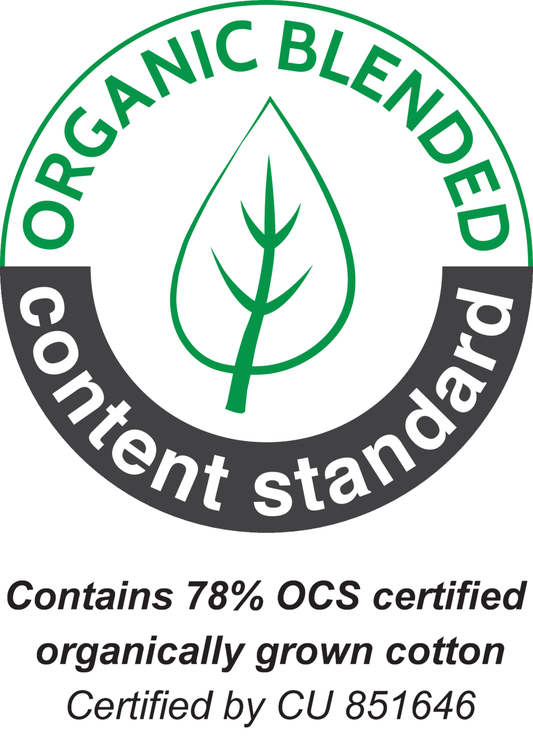 Standard organske mešane vsebine: 78% OCS certificiranega ekološko pridelanega bombaža, certificirano s strani CU 851646.