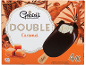 Škatla čokoladnih sladoledov na palčki z okusom karamele, z napisom „DOUBLE Caramel“ in 4 kosi.