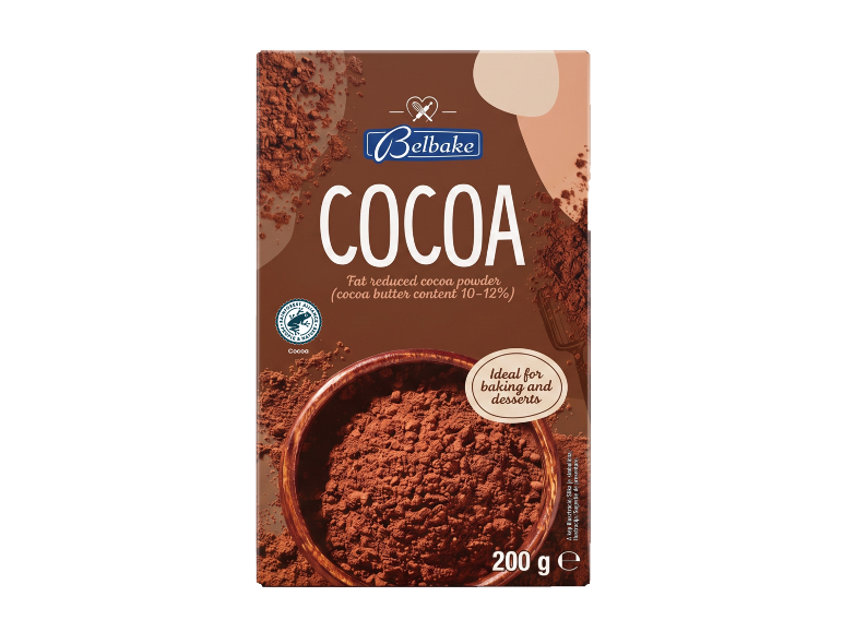 BELBAKE kakav, kakav v prahu z zmanjšano vsebnostjo maščob (10-12% kakavovega masla), 200 g.