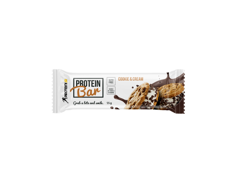 Proteinska ploščica, okus piškotov in smetane, brez glutena, vir vlaknin in vitaminov, 55g