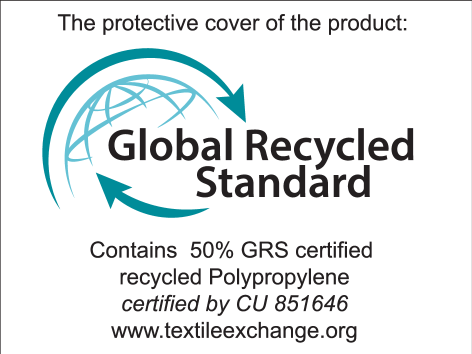Pečat Global Recycled Standard: vsebuje 50% GRS certificiranega recikliranega polipropilena.