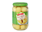 Kozarec kuhanega krompirja z etiketo z napisom „Kartoffeln gekocht“.