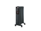 Temno siv oljni radiator z digitalnim zaslonom, ki prikazuje 25 stopinj Celzija.