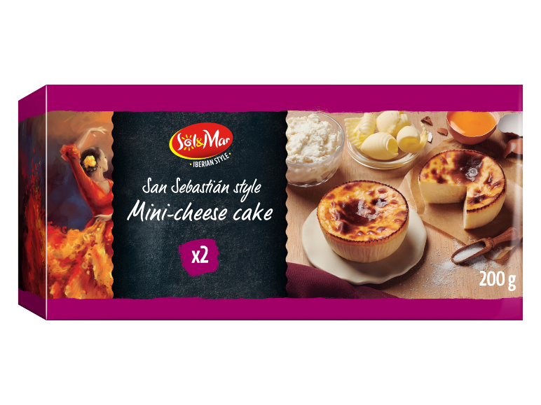 Mini sirova torta v stilu San Sebastiána s sestavinami in flamenko plesalko, 2 kosa, 200 g.