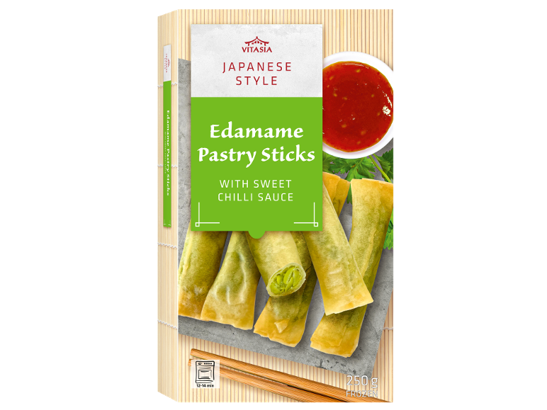 Japonski edamame pecivni palčki s sladko čili omako, 250g zamrznjeni.