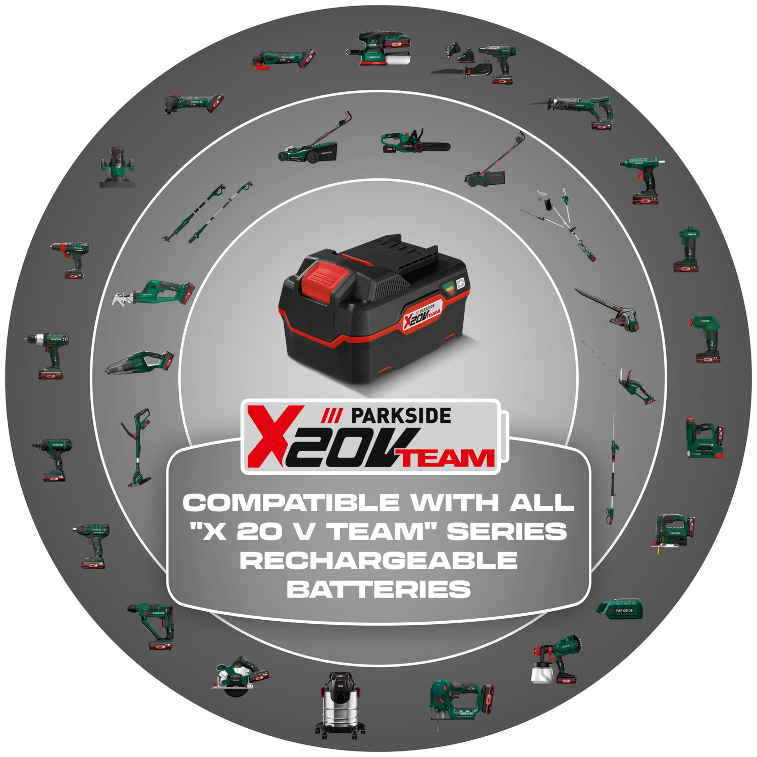 X 20 V TEAM, združljivo z vsemi polnilnimi baterijami serije X 20 V TEAM