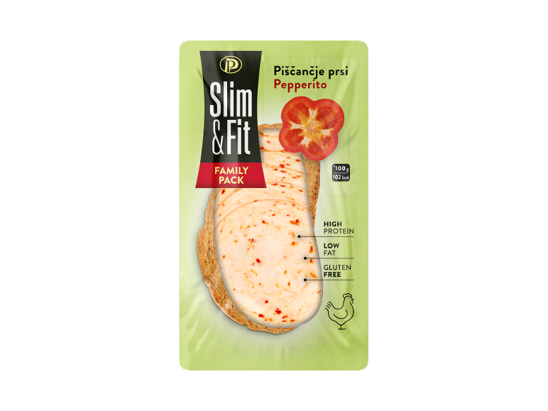 Slim & Fit piščančja prsa s papriko, visoko beljakovinska, z nizko vsebnostjo maščob, brez glutena.