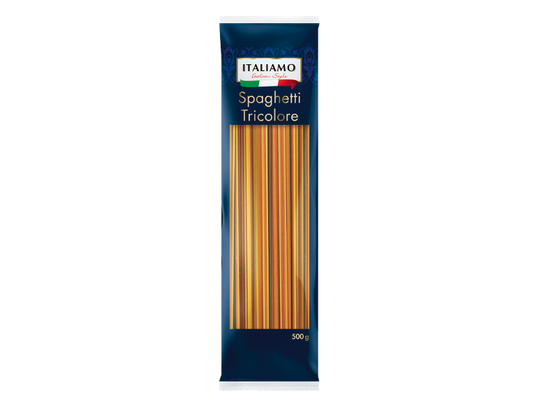 Paket tricolor špagetov v barvah italijanske zastave, 500 g.