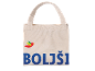 Bombažna torba z barvito ptico in modrim napisom „BOLJŠI“.