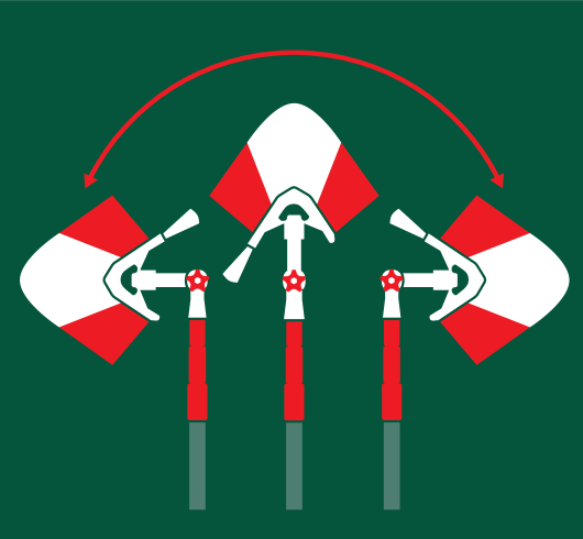 Ilustracija treh snežnih lopat, sredinska lopata je ravna, drugi dve pa sta nagnjeni.