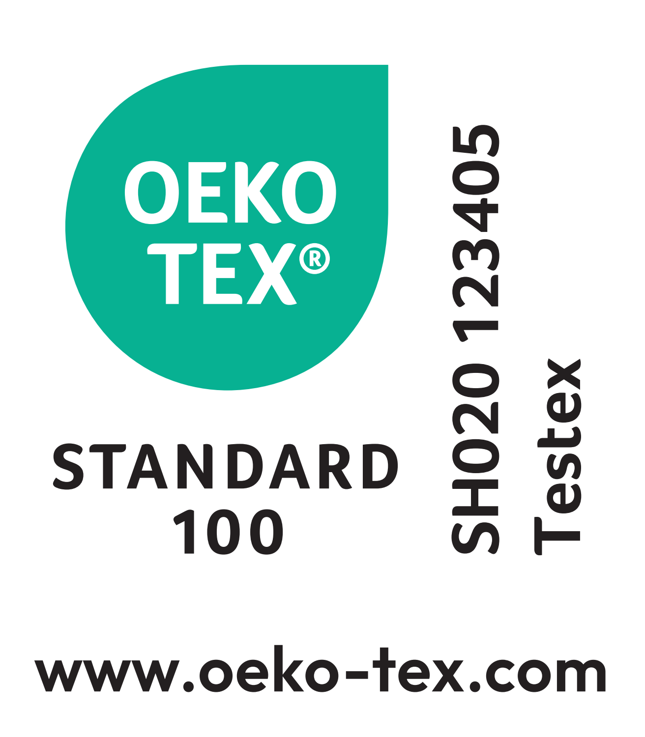 Oznaka STANDARD 100, SH020 123405 Testex, www.oeko-tex.com
