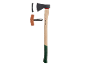 Sekira z lesenim ročajem, ščitnikom za rezilo in brusilnikom