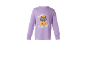 Vijolična majica z dolgimi rokavi s črno mačko na buči in napisom 'Happy Meoween!'.