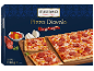 Zamrznjena Pizza Diavolo s salamo in papriko, prikazuje sestavine in skupno težo.