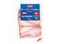 Rezine dimljene slanine v pakiranju, z modro etiketo, ki označuje 94% mesa in 100g.