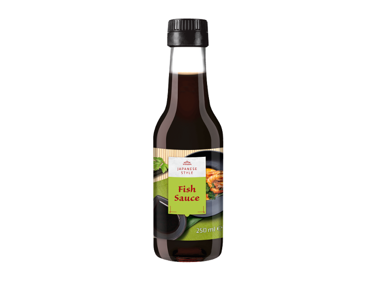 Steklenica ribje omake v japonskem slogu s kozicami in zelišči, 250 ml.
