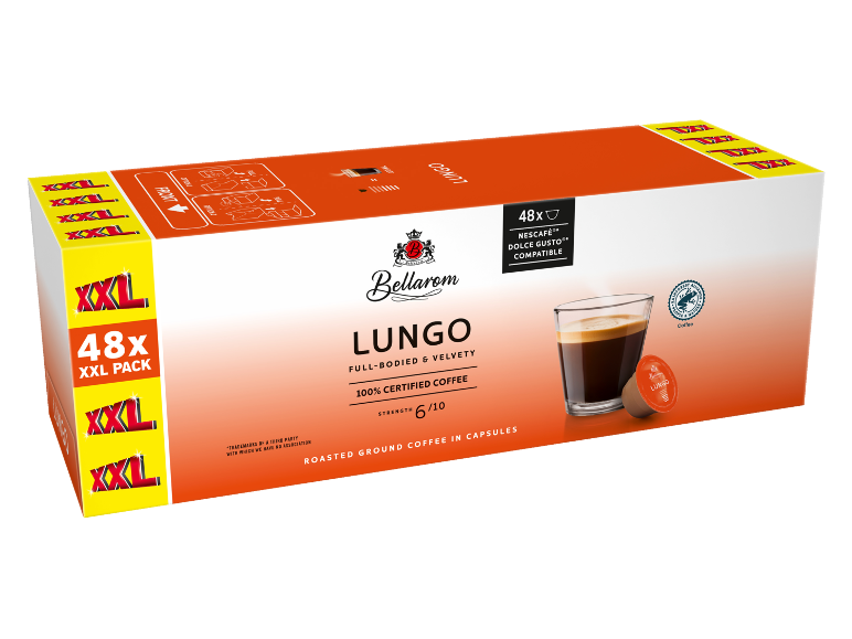 Kavne kapsule Lungo, XXL pakiranje 48 kosov, združljive s kavnimi aparati.