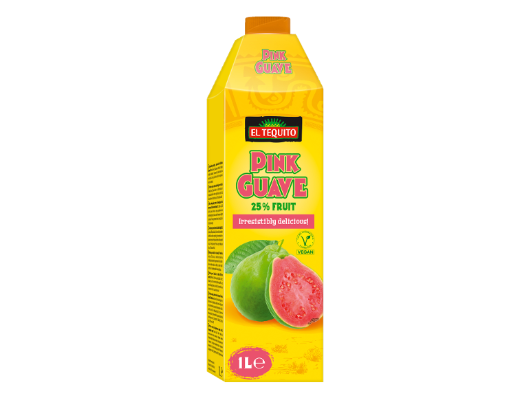 Rožni sok guave s 25% sadja, neustavljivo okusen, 1 liter, vegansko.