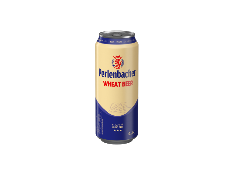 Pivo iz pšenice v pločevinki z napisom 'WHEAT BEER' in 5,0 % vol.