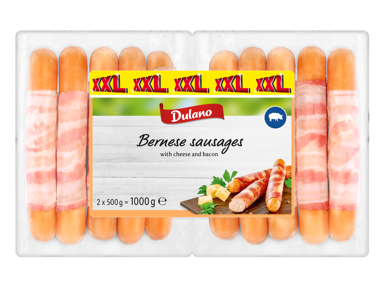 Bernske klobase s sirom in slanino, pakiranje 2x500g.