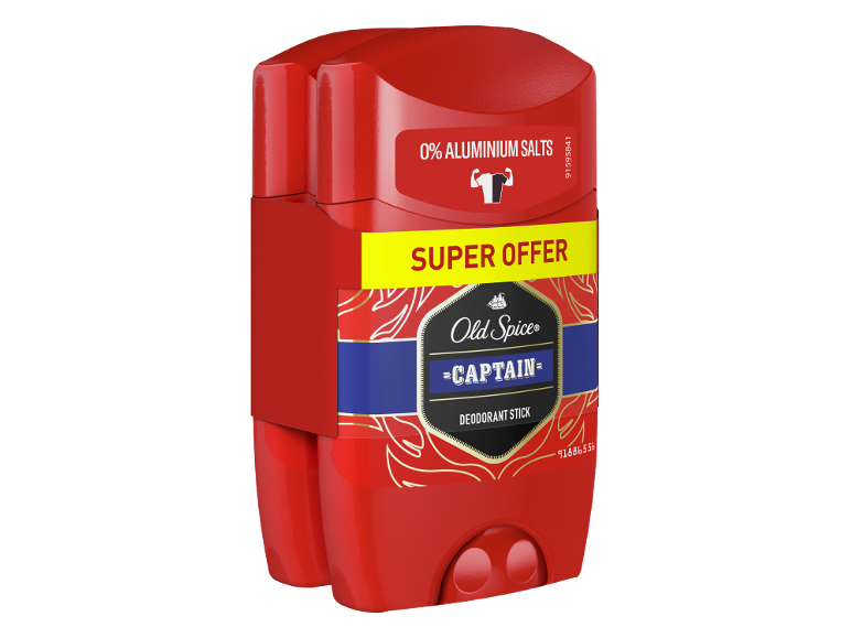 Rdeč deodorant v stiku z napisoma „0% aluminijevih soli“ in „Super ponudba“.