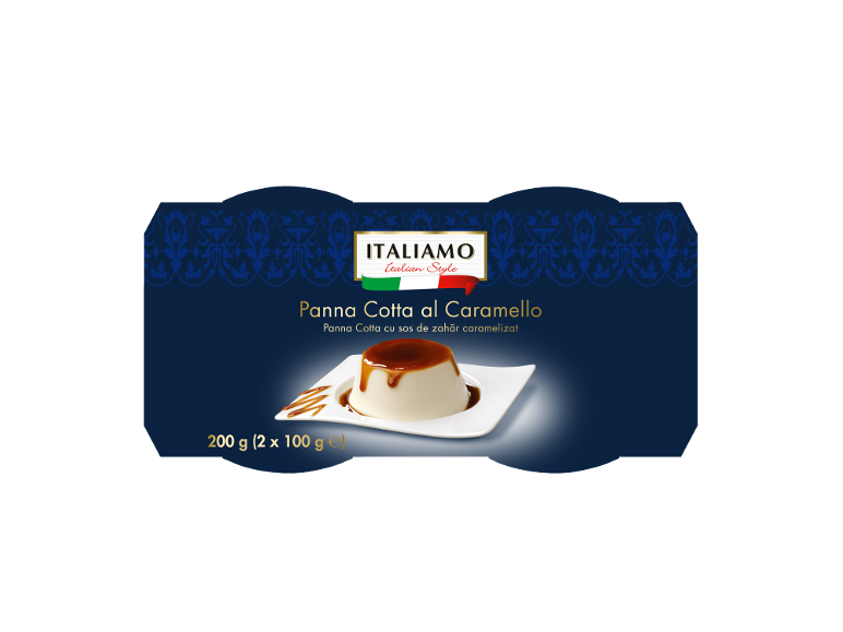 Panna Cotta al Caramello sladica, pakiranje 200 g (2 x 100 g).