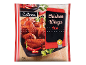 Pakiranje pekočih piščančjih krilc z napisom „Chicken Wings Hot“ in težo 750 g.