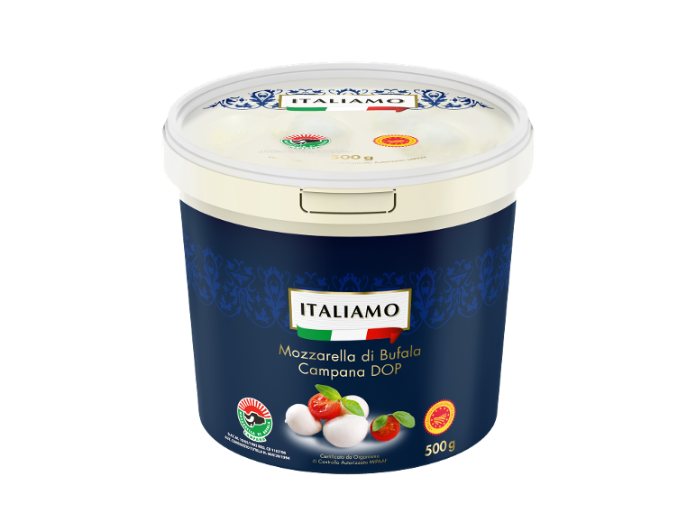 Vedro mocarele iz bivoljega mleka s paradižnikom in baziliko, 500 g.