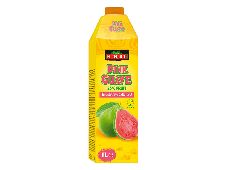 Rožni sok guave s 25% sadja, neustavljivo okusen, 1 liter, vegansko.