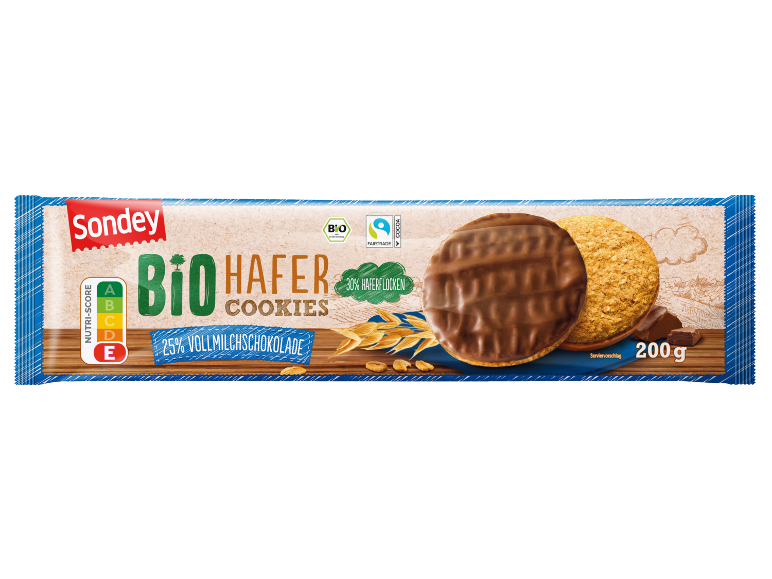 Pakiranje ovsenih piškotov v mlečni čokoladi z Nutri-Score E.