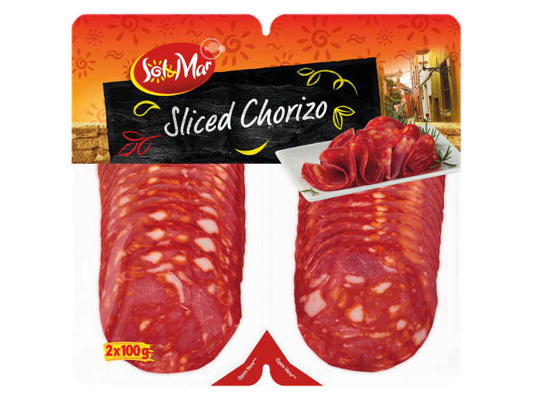 Paket narezanega choriza z ozadjem mediteranske pokrajine, 2x100g