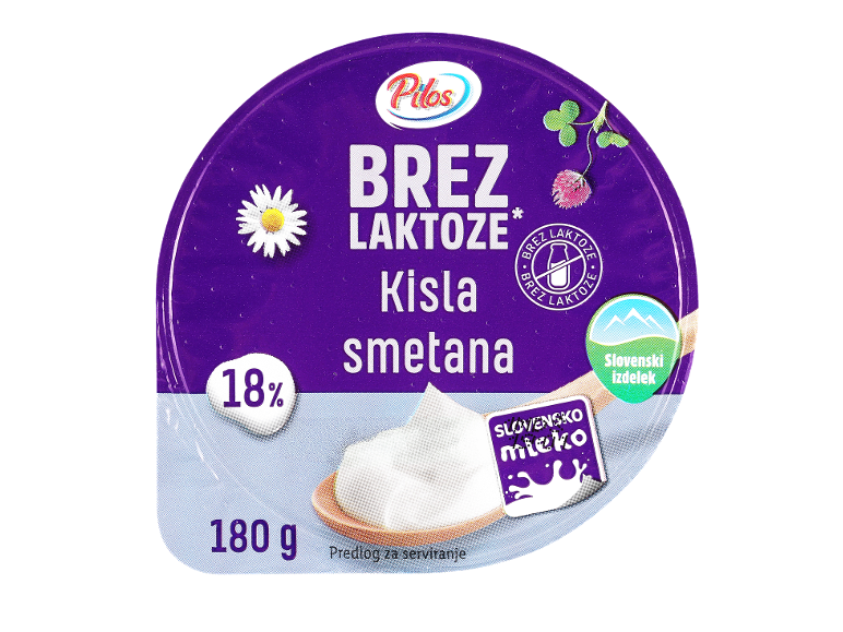 Pakiranje kisle smetane brez laktoze z 18% maščobe, 180g.