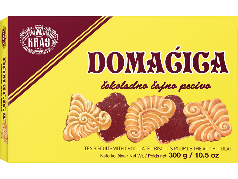 Rumena škatla čokoladnih čajnih piškotov z okrasnimi vzorci, 300g / 10.5 oz.