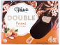 Škatla arašidovih sladoledov v čokoladi, z napisom „DOUBLE Peanut Ice Creams“ in 4 kosi.