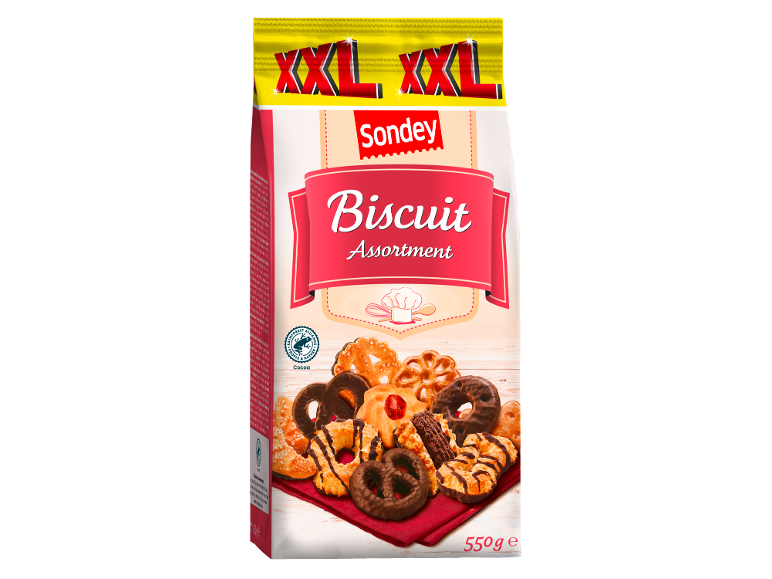 XXL asortiman piškotov z različnimi čokoladnimi in navadnimi piškoti, 550g.