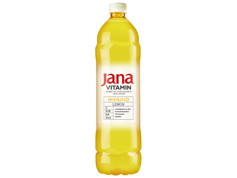 Steklenica vitaminskega napitka z okusom limone, ki podpira imunski sistem.