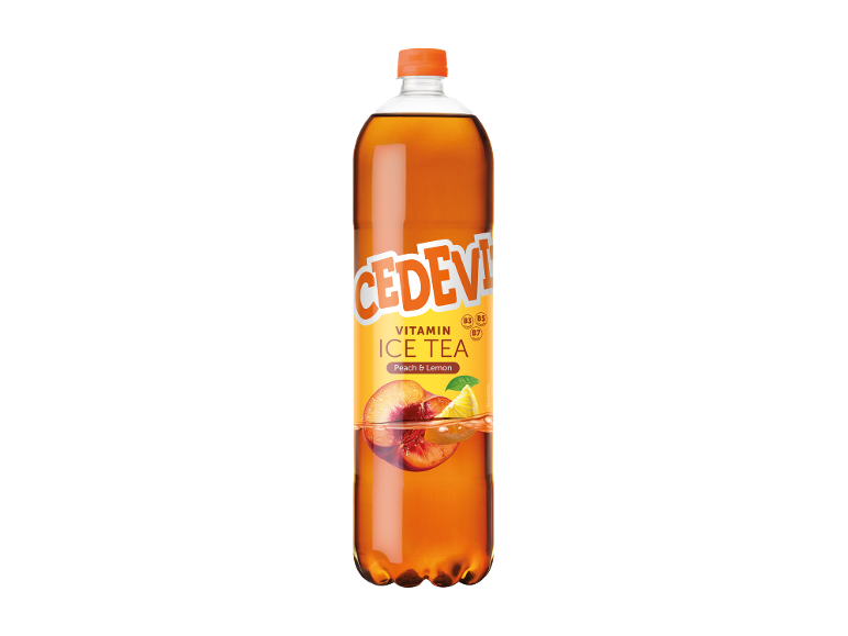 Ledeni čaj z okusom breskve in limone v steklenici z vitamini B3, B5, B7